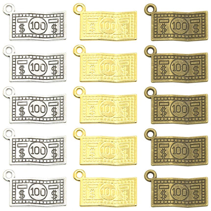 Wholesale 15pcs Three Color Dollar Charms Alloy Metal Money Pendants For DIY Bracelets Necklace Jewelry Making Craft