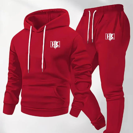 Men's Fashion Print Hooded Sweatshirt Set Autumn Winter Casual Loose Wide Fit Sportswear with Pockets Comfortable Fleece Top