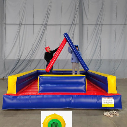 2 Person Inflatable Gladiator Game - 13x13ft Joust Fighting Arena, Indoor/Outdoor Inflatable Jousting Ring Arena Rental with Sticks and Helmets