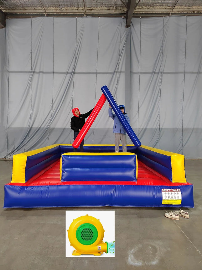 2 Person Inflatable Gladiator Game - 13x13ft Joust Fighting Arena, Indoor/Outdoor Inflatable Jousting Ring Arena Rental with Sticks and Helmets