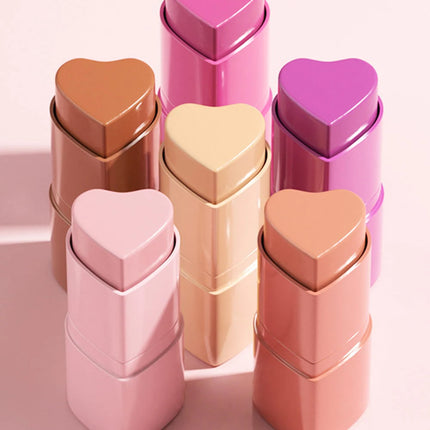 YOUNG VISION 6-Color Matte Heart Blush, Contour Stick, Face Sculpting Mousse Blush, and Lipstick 3-in-1, gift 1pcs makeup brush