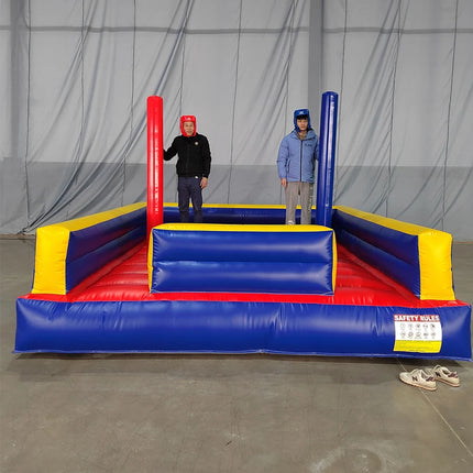 2 Person Inflatable Gladiator Game - 13x13ft Joust Fighting Arena, Indoor/Outdoor Inflatable Jousting Ring Arena Rental with Sticks and Helmets