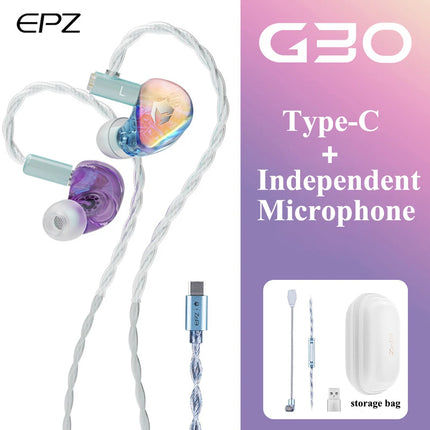 EPZ G30 In-Ear Earphones HIFI Sound Quality Music IEM Wired E-Gaming Earphones 1DD+1BA hybrid Armature with Detachable Cable