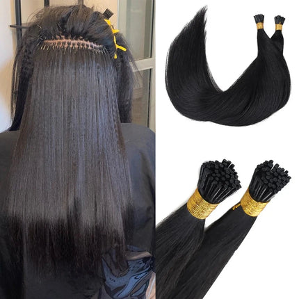I Tip Hair Extensions Human Hair Pre Bonded Hot Fusion Keratin Real Remy Human Hair Extensions Black Color 50 Strands Stick