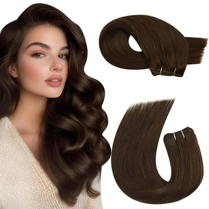 Moresoo Sew in Hair Extensions Weave Hair Human Bundles Machine Remy Hair 100 Gram Double Weft Soft Straight Human Hair Weft