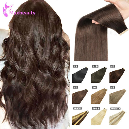 Dark Brown Tape In Hair Extensions Human Hair 20pcs 100% Remy Human Hair Straight Seamless Invisible Tape In Hair Extensions