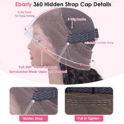 Invisi Strap HD 360 Full Lace Wig Human Hair 250 Density Precut 360 Lace Front Wig Deep Curly Glueless Wig Human Hair Wig