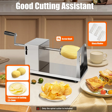 Stainless Steel Manual Potato Cutter for Home Restaurant Snack Bar, Tabletop Spiral Potato Slicer with 4 Blades & Non-slip Feet for Making Tornado Potatoes