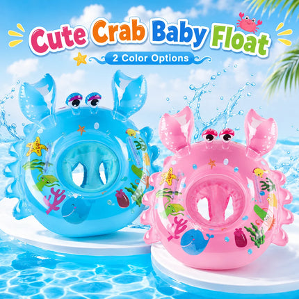 Toddler Pool Floats, Inflatable Pool Ring, Crab Shape with Seat Handles Swimming Circle for Pool Beach