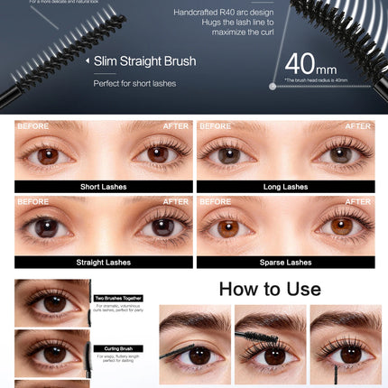 CARSLAN Dual Head 3D Mascara Curling Volume Up&Down Lashes Thick Lengthening Eyelashes Waterproof Long-wearing Mascara Makeup