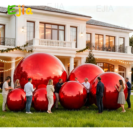 Red 6PCS Inflatable Mirror Balls, Large Shiny PVC Disco Balls, Hanging & Standing Party Decoration Balls for Birthday Wedding Event Decoration