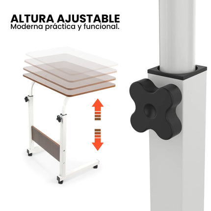 Adjustable Mobile Desk with Wheels, Multifunctional Side Table for Home and Office, Adjustable Height, Compact and Portable Design for Working, Studying or Using a Laptop in Any Space