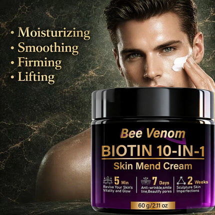 Bee Venom Biotin 10-in-1 Skin Mend Face Cream - 5Min Revitalize, 7Day Anti-Wrinkle, Firming & Moisturizing for Glowing Skin