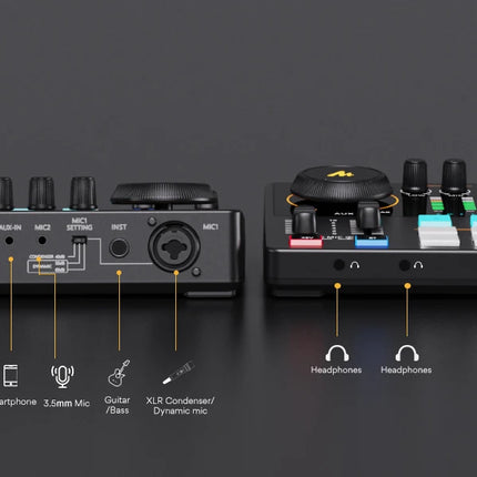maonocaster AME2 Sound Card Maonocaster Audio Interface Podcast Equipment Studio All-In-One Mixer for Live Streaming,Guitar,PC