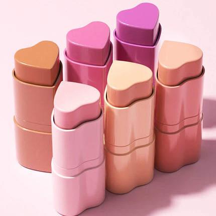 YOUNG VISION 6-Color Matte Heart Blush, Contour Stick, Face Sculpting Mousse Blush, and Lipstick 3-in-1, gift 1pcs makeup brush