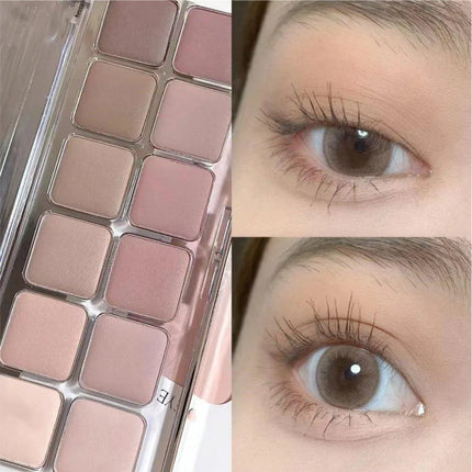 12-color eyeshadow palette with earth-toned shimmer and matte finish suitable for daily use