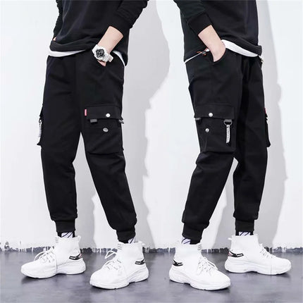 Men's Cargo Pants Hip Hop Hit Color Multiple Pockets Trousers Streetwear Ribbons Techwear Sweatpants Summer High Street Pants