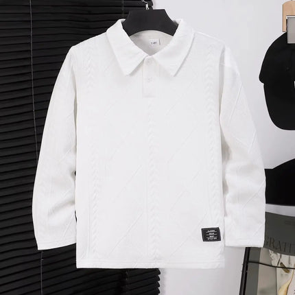 Girl's white twisted flower knitted polo shirt with long sleeved textured collar top, for gifting and going out.