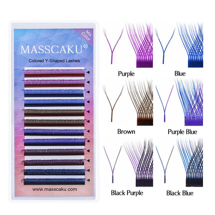 MASSCAKU U Shape YY False Eyelashes 8-15mm Mix C D Curl Double Tips Lashes Extension Hand-wowen Individual Eyelash Wholesale