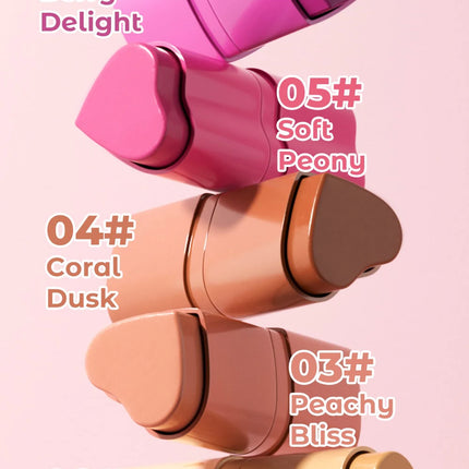 YOUNG VISION 6-Color Matte Heart Blush, Contour Stick, Face Sculpting Mousse Blush, and Lipstick 3-in-1, gift 1pcs makeup brush