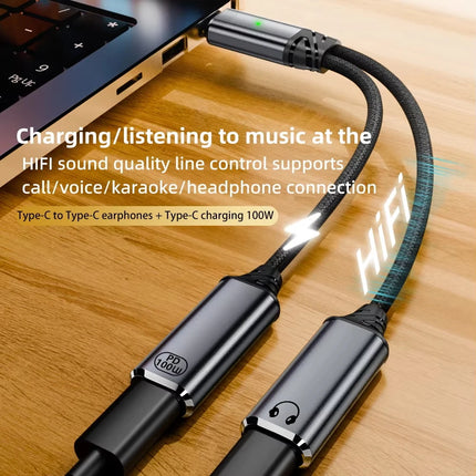 Dual USB C Headphone & Charger Adapter Splitter Fast Charging 2-in-1 Type C to USB-C Audio Adapter