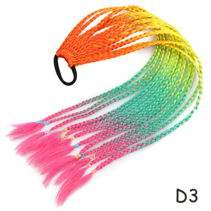 AZQUEEN Synthetic Rainbow Color Braided Ponytail For Girls Hair Elastic Rubber Band 60CM Braid Pony Tail Hair Extensions