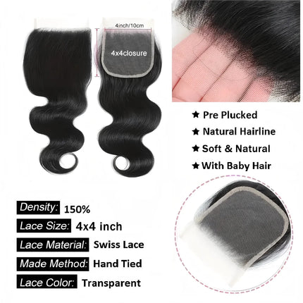 Body Wave 13x6 Lace Frontal Only 2x6 Lace Closure 4x4 5x5 6x6 Transparent Swiss Lace Closure 360 Lace Brazilian 100% Human Hair