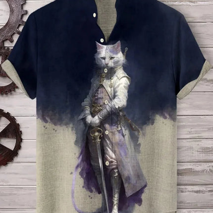 Men's Samurai Hawaiian Shirt Casual Short Sleeve Top Loose Clothing Fashion Retro Summer Shirt