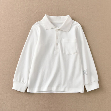 Girls Cotton Polo Shirt Children White Long-sleeved T-shirt Loose Breathable Size 90-170