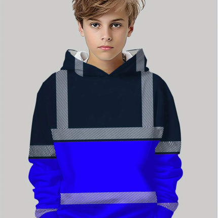 Boys Hoodie Stripe Printed Pullover Long Sleeve Thin Hooded Sweatshirt for Autumn Casual Versatile Classic Color Matching Design