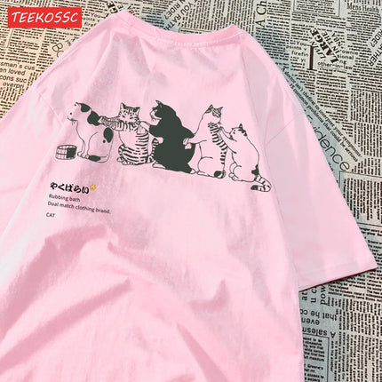 Cartoon Cat Printed Women'S Short Sleeved T-Shirt With Trendy Loose Versatile Summer Top Casual And Fashionable Street Clothes