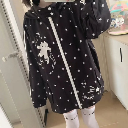 Japanese Y2k Hoodies Jackets Women Clothes Polka Dot Cat Print Sweatshirts 2026 Ropa Mujer Casual Chic Hooded Cute Hoodie Tops