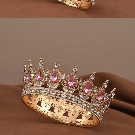 European Princess Queen Tiara Round Baroque Pageant Crowns Crystal Full Crown King Tiaras Bridal Wedding Hair Accessories