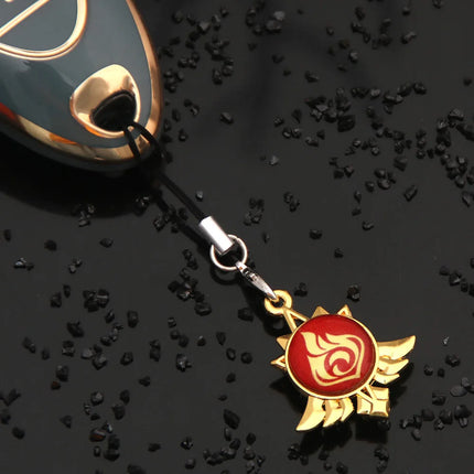 Genshin Impact Hanging Rope Pendant Keychain Eye Of God Seven Elements Double Sided Glass Pendant Keyring Cell Phone Charm