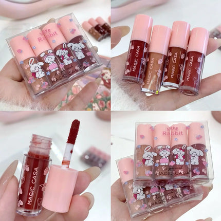 MAGIC CASA Mini Rabbit Lip Gloss Set | 4-Piece Mirror Smooth Silky Shine Gloss | Hydrating, Long-Lasting Water Gloss Finish