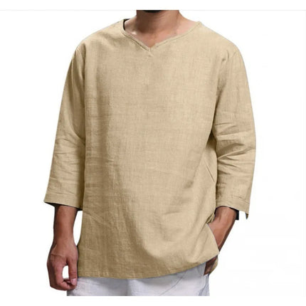Loose Oversized Cotton Linen Short-sleeved Men's T-shirt with Buckled Collar, Half-open Shirt, Korean Fashion Men's Clothing 2020 New