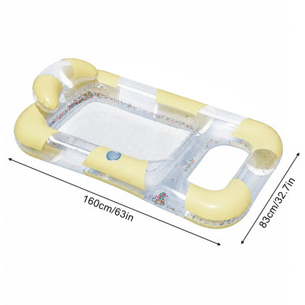 Inflatable Double Pool Float, Transparent Water Hammock Lounge Raft with Mesh Bed Cup Holder, Confetti Floating Lounger Summer