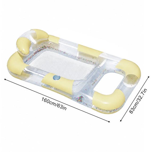 Inflatable Double Pool Float, Transparent Water Hammock Lounge Raft with Mesh Bed Cup Holder, Confetti Floating Lounger Summer