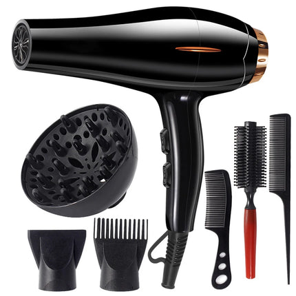 Ionic Salon Hair Dryer with Diffuser, Two Combs, Straight Styling and Fan, Quick-Drying Adjustable Temperature, Fashionable Family Style