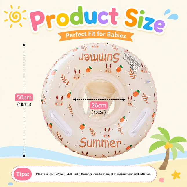 1PC Swimming Float Ring, Inflatable Pool Seat with Handles, Cartoon Bunny Toddler Pool Float Tube Summer Water Fun