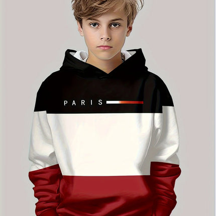 Boys Hoodie Stripe Printed Pullover Long Sleeve Thin Hooded Sweatshirt for Autumn Casual Versatile Classic Color Matching Design
