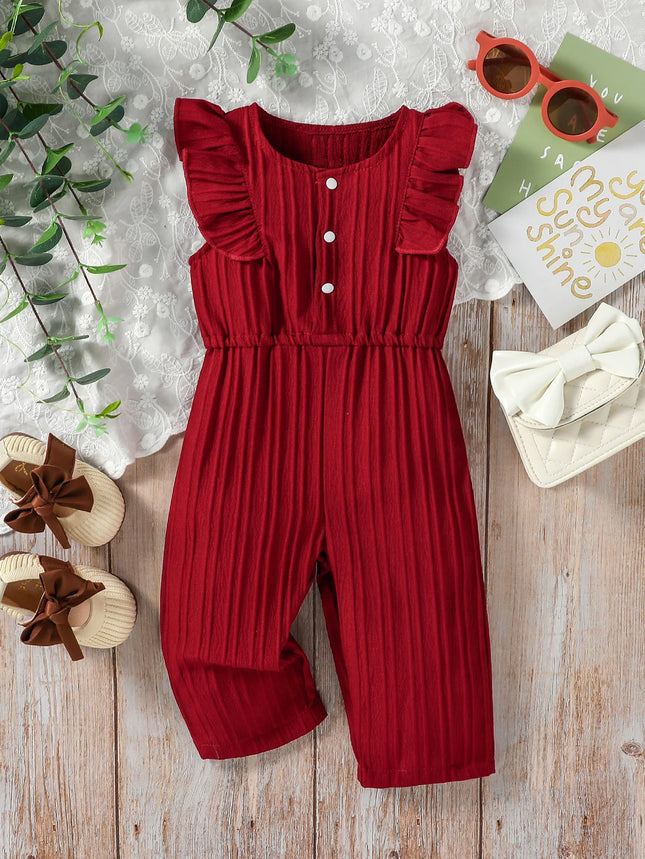 Kids' Baby Girl's Solid Sleeveless Bodysuit for Summer European and American Style Casual Jumpsuit