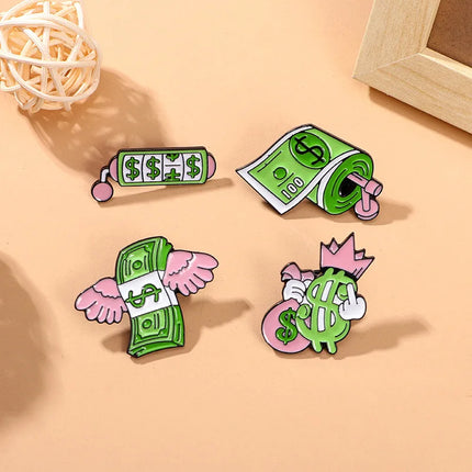 Cartoon Creative US Dollar Shape Enamel Brooch Backpack Clothing Decoration Cute Quirky Design Alloy Lapel Pin Badge Accessories