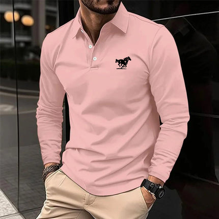 Men's Solid Color Long-Sleeved Polo Shirt Spring and Autumn New Product Simple Loose Casual Men's Top