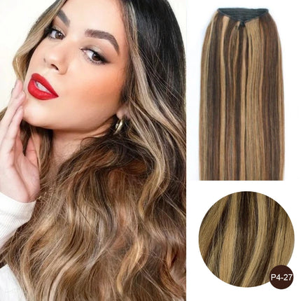Real Human Hair Clip in Hair Extension Apply With Invisible Wire Natural Hair 5Clips 12-26Inch Fish Line Hair Extensions
