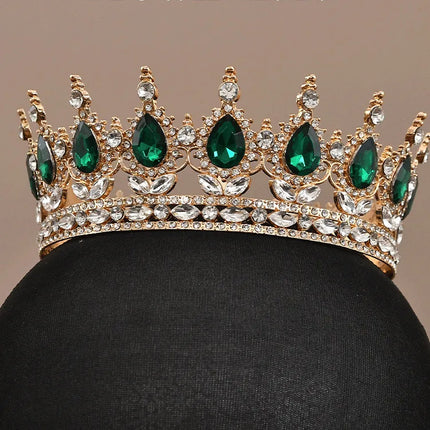 European Princess Queen Tiara Round Baroque Pageant Crowns Crystal Full Crown King Tiaras Bridal Wedding Hair Accessories