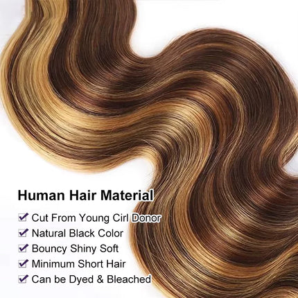 Human Hair Bundles Body Wave Bundles Remy 4/27 Highlight Hair Piano Color Hair Honey Blonde Highlight  1 2 3 4 Bundles For Women