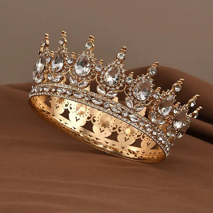 European Princess Queen Tiara Round Baroque Pageant Crowns Crystal Full Crown King Tiaras Bridal Wedding Hair Accessories