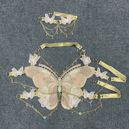 Women's Butterfly Embroidered Top Crystal Chain Sleeveless Cropped Top Camisole Backless Adjustable Sexy Beach Holiday Y2K Top
