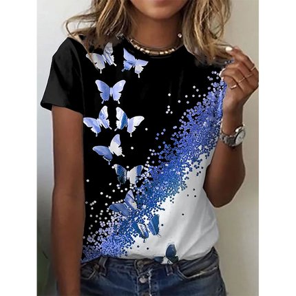 2024 New O-Neck 3d Butterfly Print T Shirt Women's T-shirt Summer Fashion Short Sleeve Tops Oversized Summer Top Female Clothing